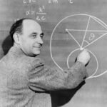 Italian-born physicist Enrico Fermi (1901-1954) at the chalkboard