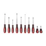 Milwaukee 10-Piece Screwdriver Set with clear size markings on the cap, showcasing Phillips and flat head types