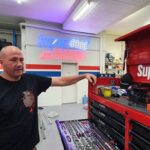 Mechanic Paulie from Super Garage unboxing new tools at Supercheap Auto Penrith Superstore